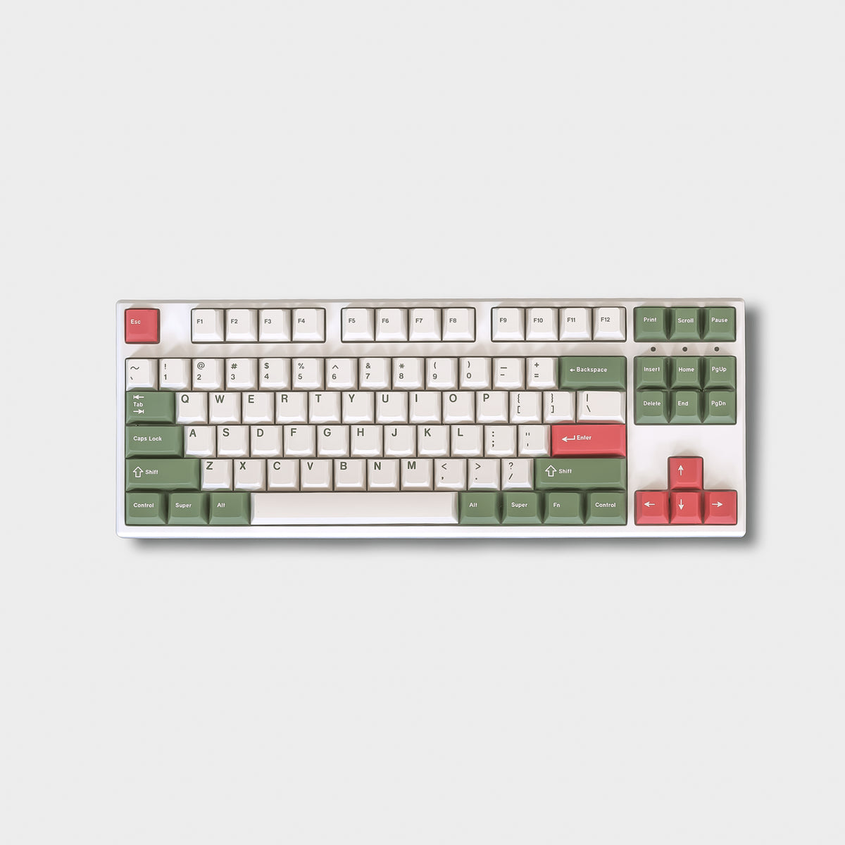 GMK Hanami Dango keycap set in pink, white, and green on a white keyboard