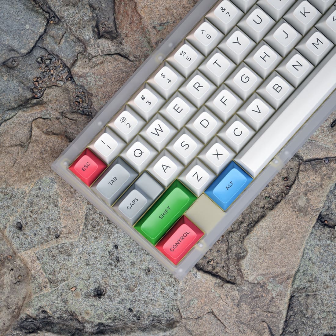 SA Granite keycap set corner detail on a mechanical keyboard