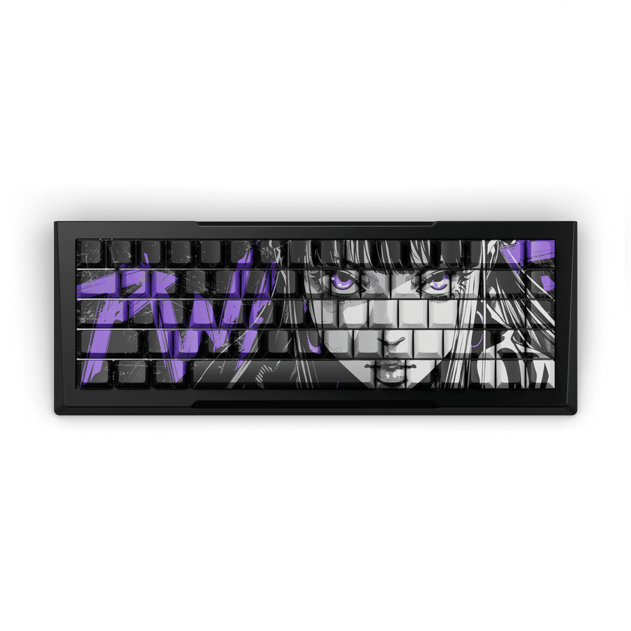 Zenblade 65 Hall effect gaming keyboard in black with purple anime artwork across the keycaps