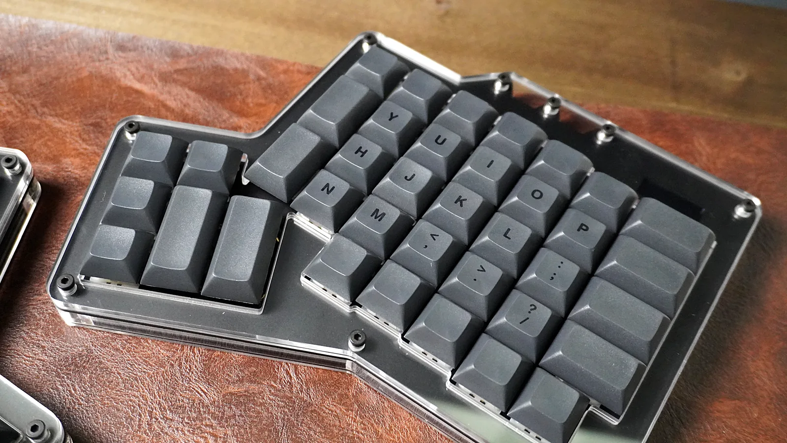 ErgoDox 76 Hot Dox V2 right half showing column stagger and the 6-key thumb cluster