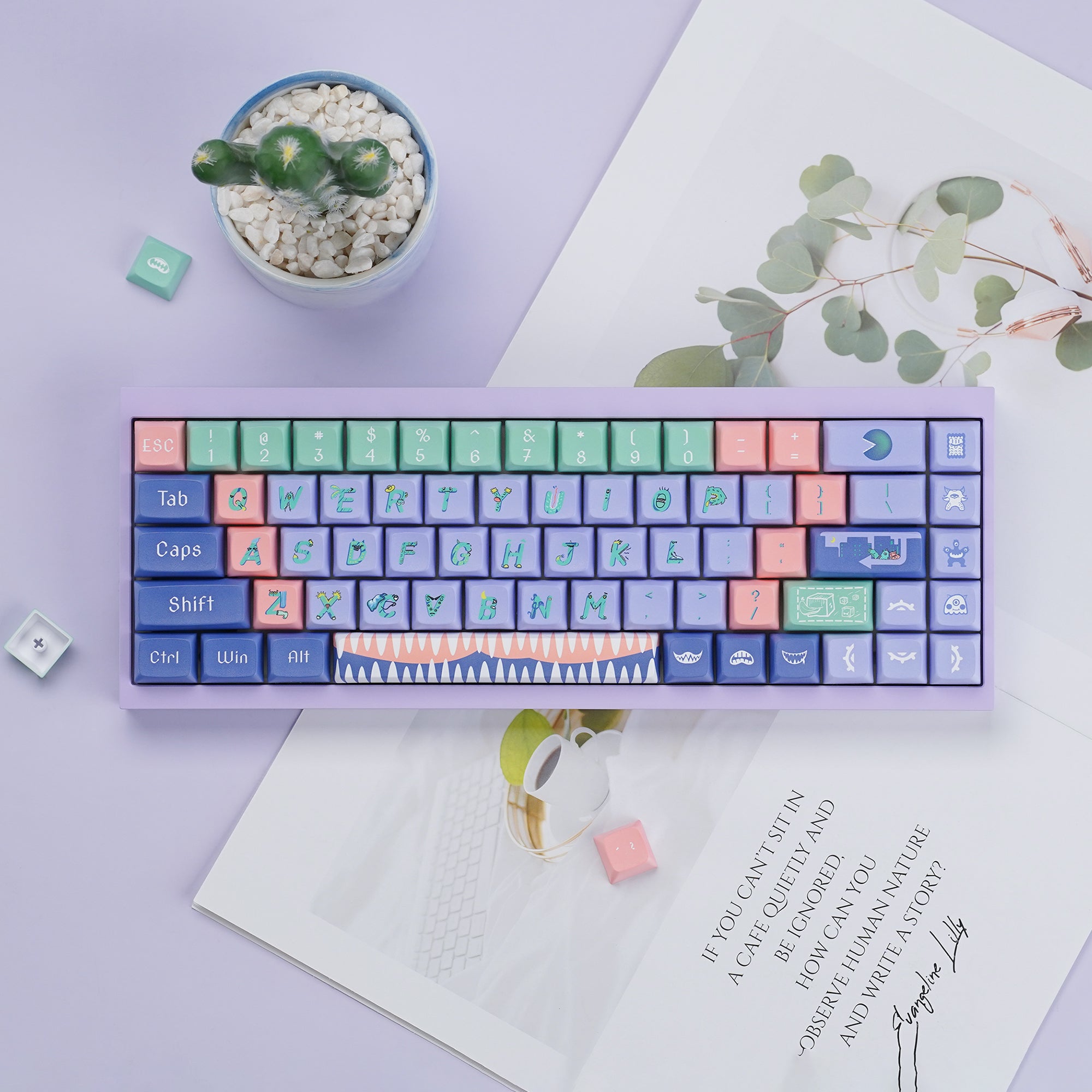 Night Owl XDA Profile Keycaps Set in lilac with mint monster legends