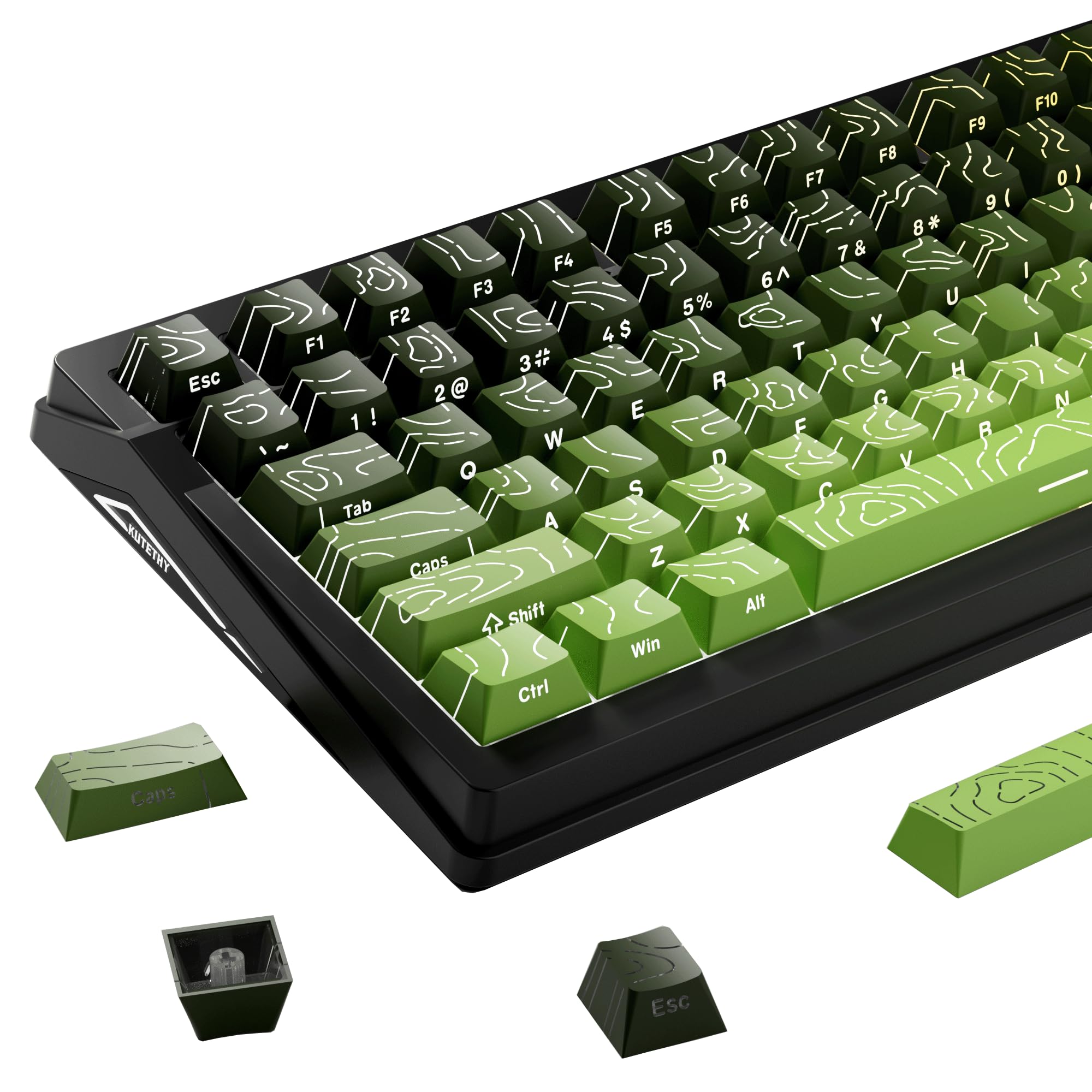 Tea Green Topographic PBT Keycaps Cherry Profile Shine Through