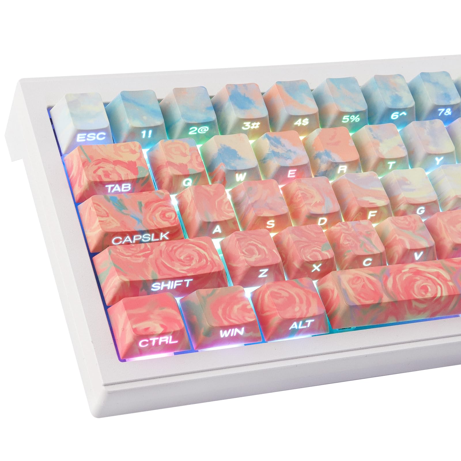 Tsungup PBT Rose Pastel Keycaps 135 Keys Cherry Profile Side Print Shine Through