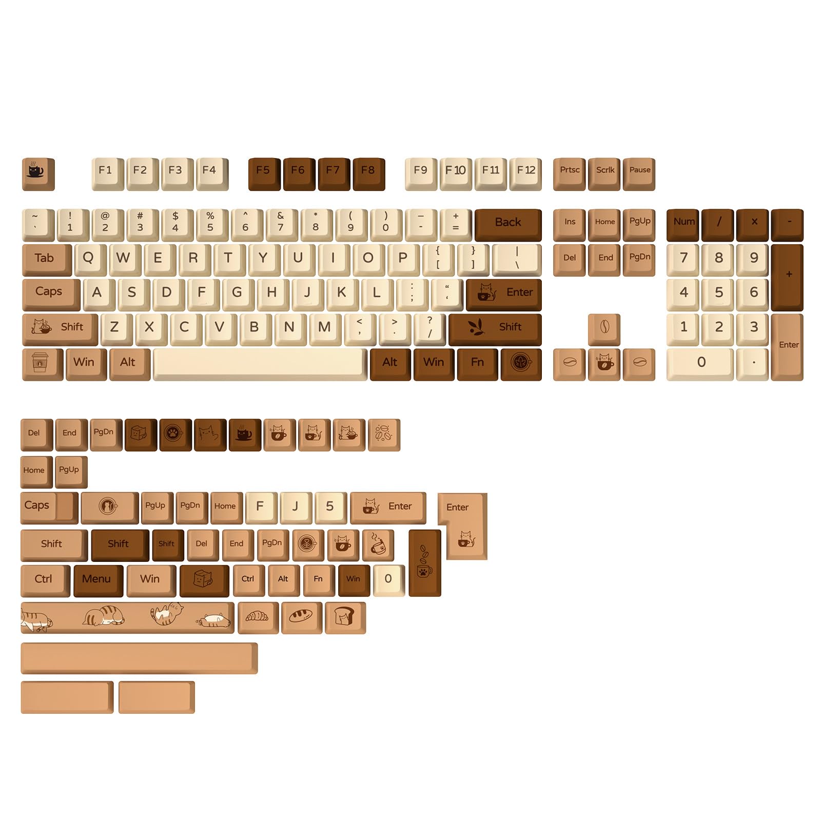 YUNZII Coffee Cat Dye Sub PBT Keycaps Cherry Profile